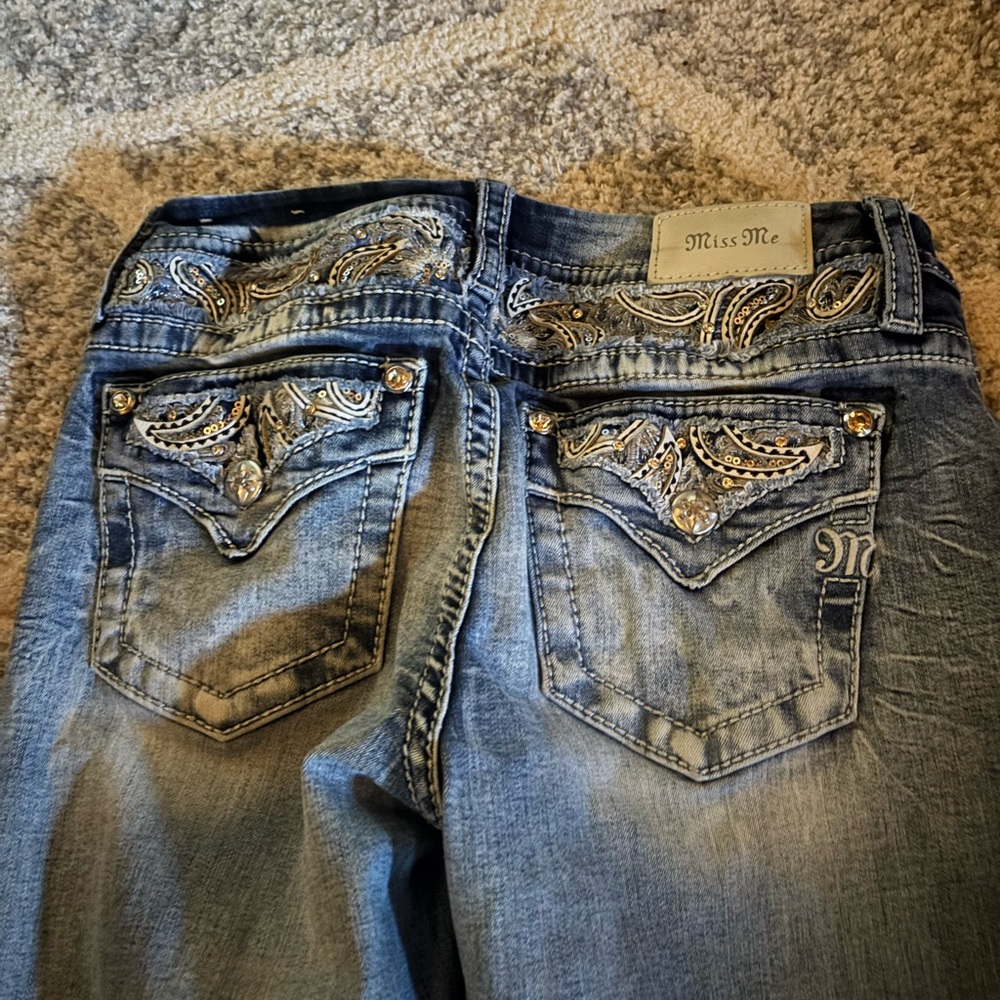 Miss Me Women's Light Blue Boot Cut Jeans with Silver Embellishments